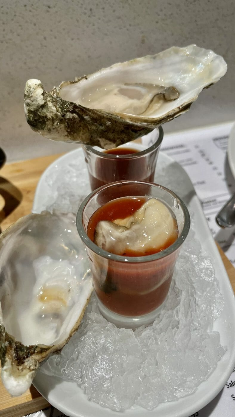 fresh oyster blood mary shot