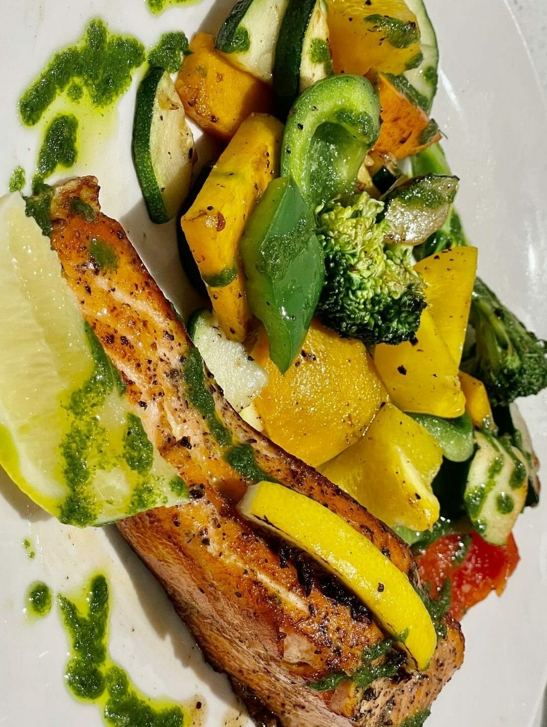 grilled fresh salmon with vegetables