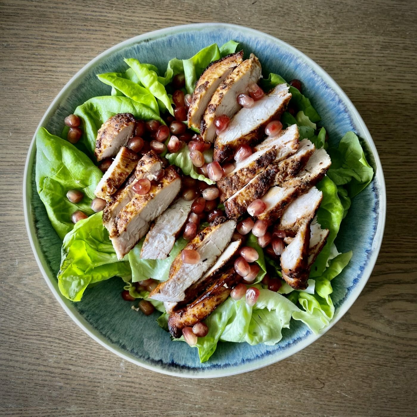 simple chicken breast pomegranate and lettuce salad